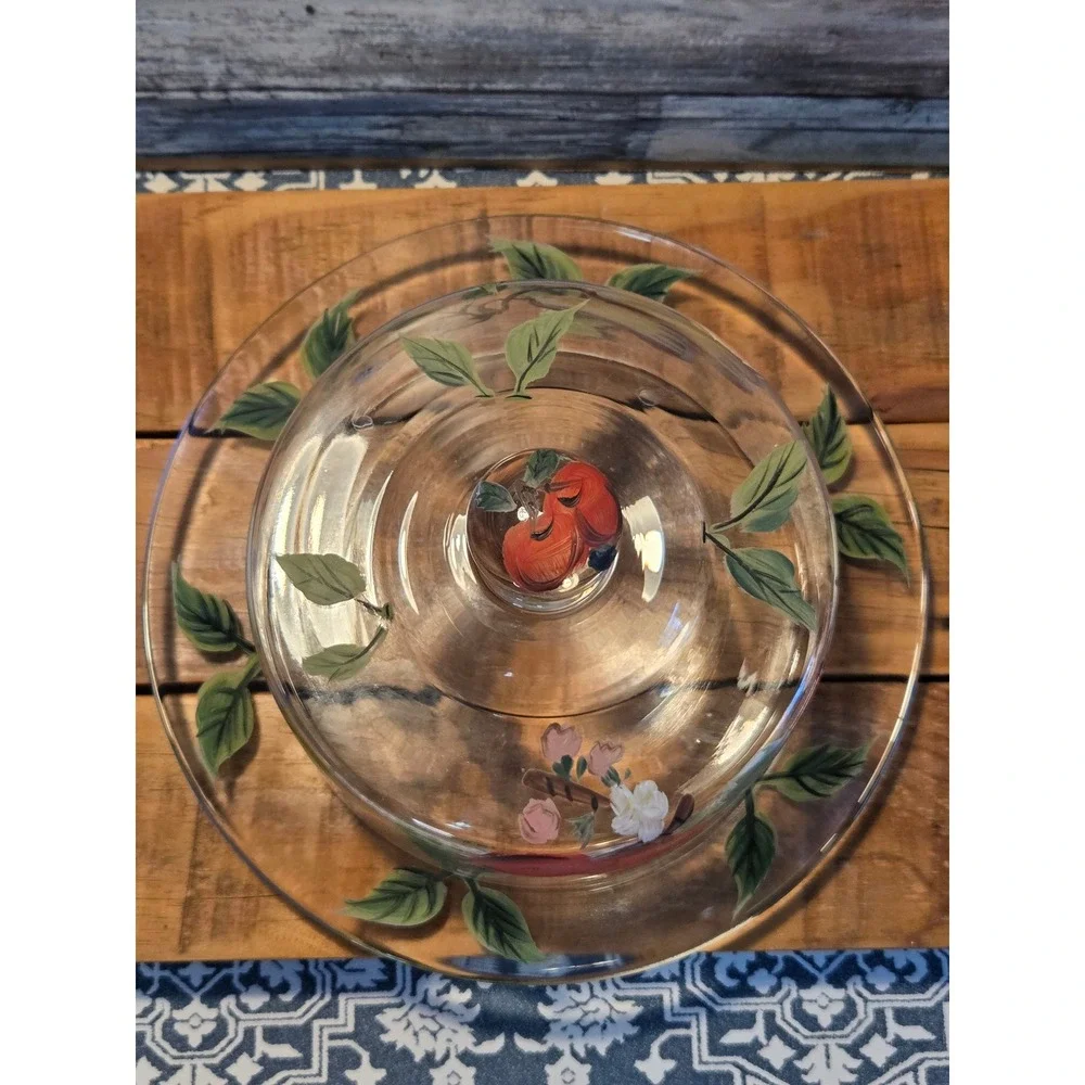 Home Essentials and Beyond Glass Covered Cheese Dome Hand‎ Painted Fruit Design